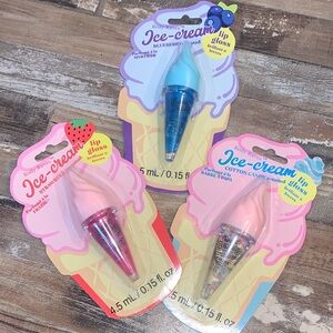 3 Ice Cream Lip Gloss. Set - Blue, Pink, Purple